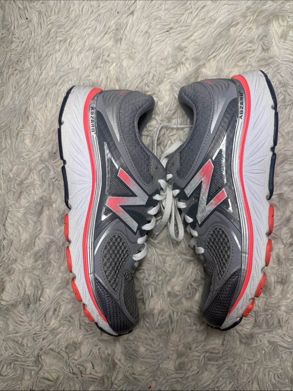 New Balance Gray and Coral Athletic Running Shoes